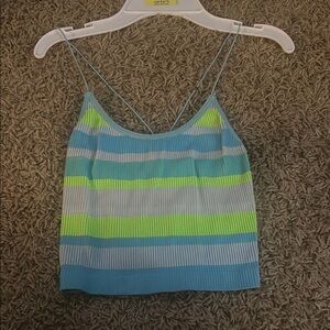 No Boundaries Blue and Green Ribbed Crop Camisole